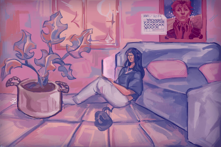 Redraw de uma pintura antiga de um quarto.